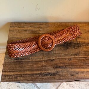 Harolds vintage brown genuine braided leather wide waist belt womens Medium